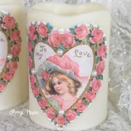 Shabby Chic Valentine Candle Pink Rose Heart, Flameless Led Pillar - thumbnail 2