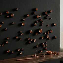 3D Black & Copper Metallic Wall Art Pods Modern Sculptural Installation, Set Of 60 - thumbnail 2