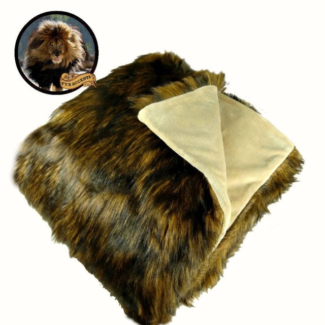 Faux Fur Throw Blanket, Soft Brown Wolverine, Minky Cuddle Lining - image 1