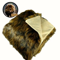 Faux Fur Throw Blanket, Soft Brown Wolverine, Minky Cuddle Lining