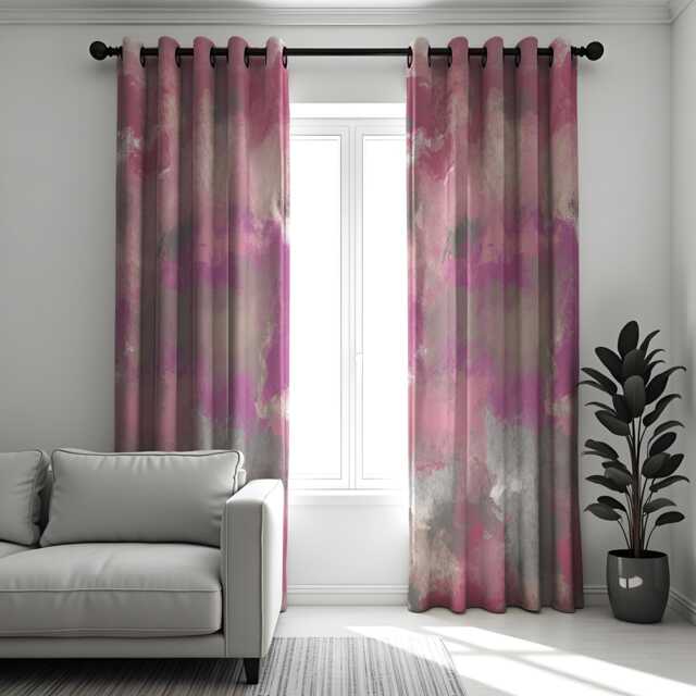 Pink & Gray Abstract Watercolor Curtains, Modern Window Treatment, Living Room & Bedroom Drapes, Custom Curtain Panels - image 1