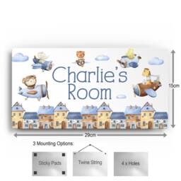 Personalised Room Sign With Childs Name - Animal Airplane Theme. Gloss Metal Wall Art. Baby, Toddler, Infant Bedroom - thumbnail 3