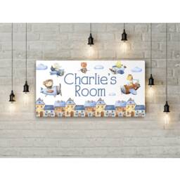 Personalised Room Sign With Childs Name - Animal Airplane Theme. Gloss Metal Wall Art. Baby, Toddler, Infant Bedroom - thumbnail 2