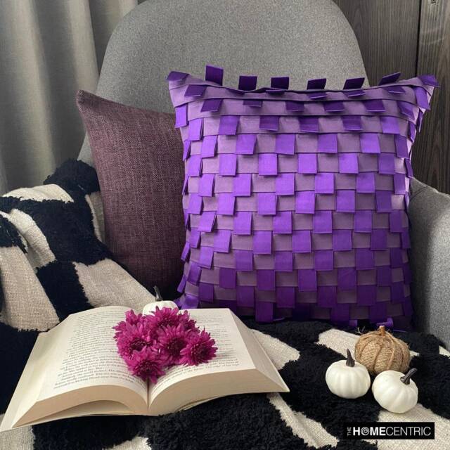 Purple Faux Suede, Striped Ribbon Pintucks Pattern, Modern Throw Pillow Cover/Euro Sham - Harmony - image 1
