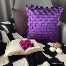 Purple Faux Suede, Striped Ribbon Pintucks Pattern, Modern Throw Pillow Cover/Euro Sham - Harmony - thumbnail 2