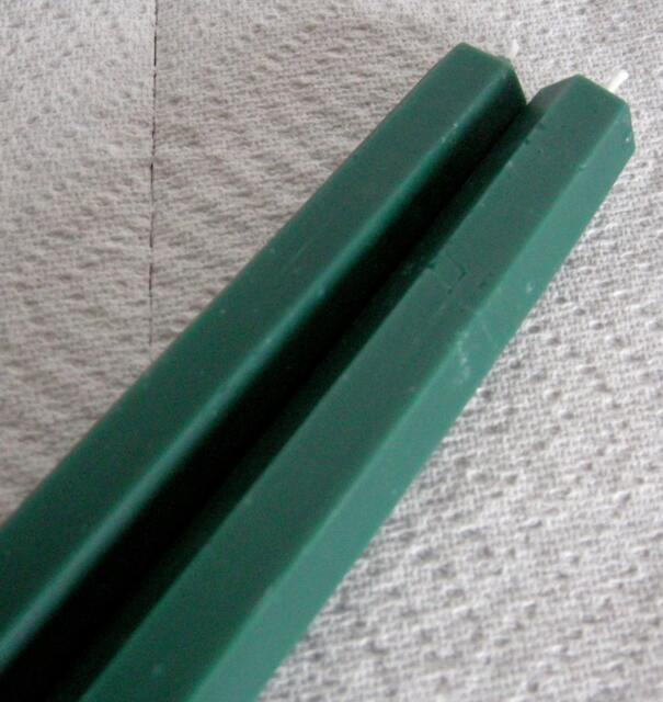 Hand Crafted Pair Williamsburg Teal Green Hexagonal Taper Beeswax Candle - image 1