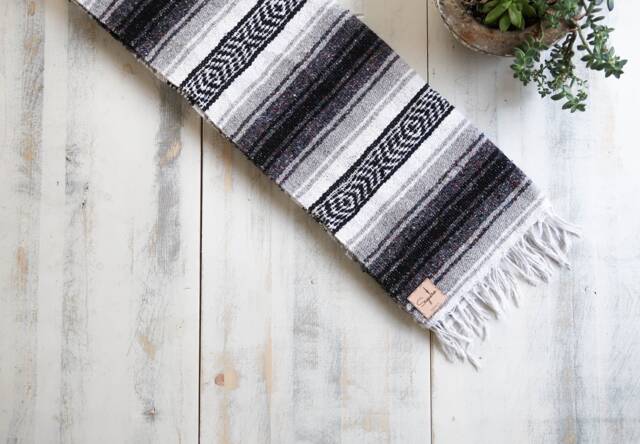 Mexican Blanket Falsa Yoga Soft Handwoven Throw Black White Gray - image 1