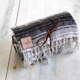 Mexican Blanket Falsa Yoga Soft Handwoven Throw Black White Gray - thumbnail 3