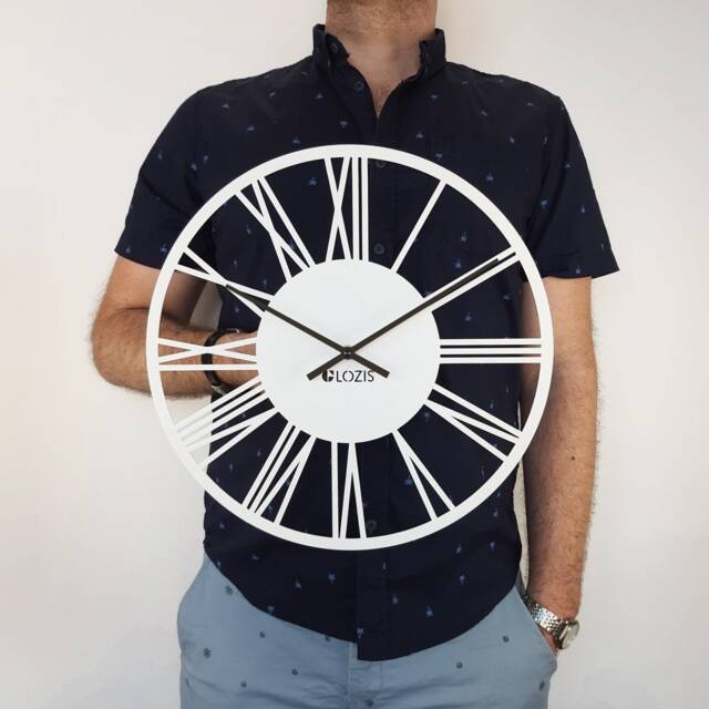 Rome Metal Wall Clock - Classic Roman Numerals White Round Design - image 1
