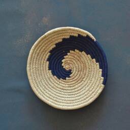 Sabai Handwoven Grass Basket-Made in India-African Wall Hanging-Seagrass Art-Abstract Design-Midnight Blue, Living Room Art, Home Office - thumbnail 4
