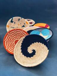 Sabai Handwoven Grass Basket-Made in India-African Wall Hanging-Seagrass Art-Abstract Design-Midnight Blue, Living Room Art, Home Office - thumbnail 1