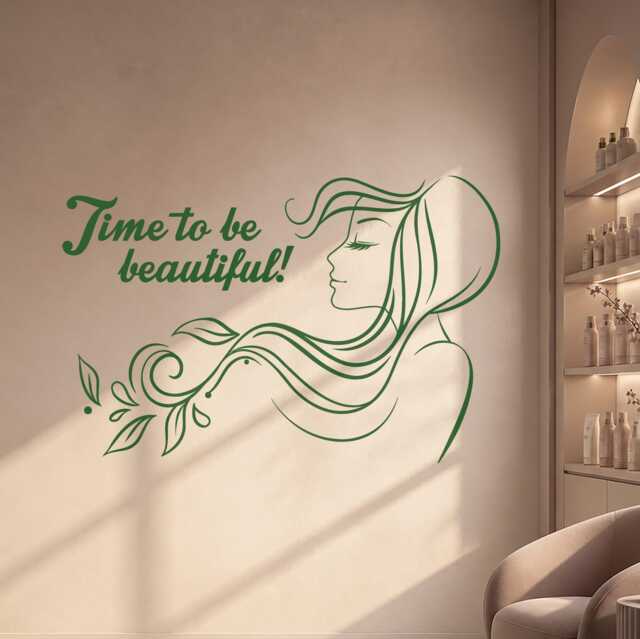 Time To Be Beautiful Vinyl Wall Decal Inspirational Quote Beauty Spa Hair Salon Woman Stickers Mural - #2955Di - image 1