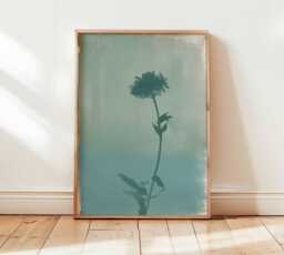 Minimalist Flower Shadow Poster, Modern Botanical Wall Art Print, Blue Green Nature Inspired Decor For Home Or Office - thumbnail 1