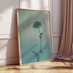 Minimalist Flower Shadow Poster, Modern Botanical Wall Art Print, Blue Green Nature Inspired Decor For Home Or Office - thumbnail 2