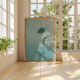 Minimalist Flower Shadow Poster, Modern Botanical Wall Art Print, Blue Green Nature Inspired Decor For Home Or Office - thumbnail 3