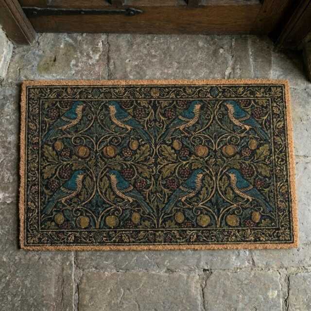 C.f.a. Voysey Inspired Bird & Berry Doormat - Arts & Crafts Botanical Coir Welcome Mat - image 1