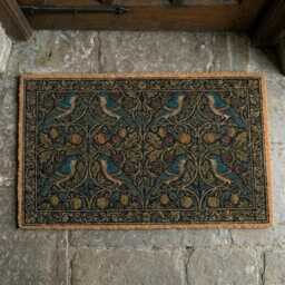 C.f.a. Voysey Inspired Bird & Berry Doormat - Arts & Crafts Botanical Coir Welcome Mat