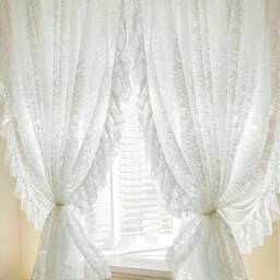 Romantic Sheer Curtain Embroidered Floral Ruffles Drape, Rod Pocket