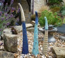 Handmade Ceramic Garden Sculpture, Navy Blue, Cream, Turquoise - thumbnail 1