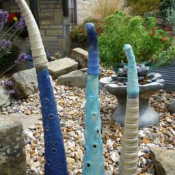 Handmade Ceramic Garden Sculpture, Navy Blue, Cream, Turquoise - thumbnail 2