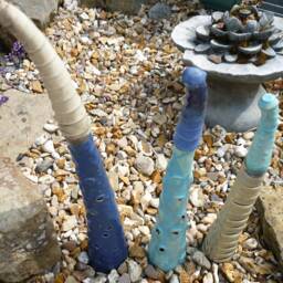 Handmade Ceramic Garden Sculpture, Navy Blue, Cream, Turquoise - thumbnail 3