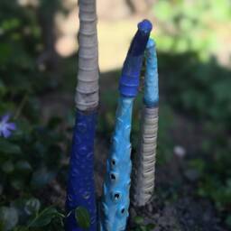 Handmade Ceramic Garden Sculpture, Navy Blue, Cream, Turquoise - thumbnail 4