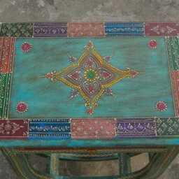 Hand-Painted Indian Wooden Side Table With Drawer - Boho Magazine Rack Ethnic Accent Bedside Cabinet Ideal Gift For Home Lovers - thumbnail 3