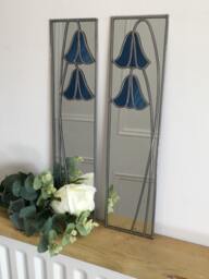 Opposite Pair Bluebells Rennie Mackintosh Style Stained Glass Effect Mirror Handmade Gift Catfish Glass Art Nouveau 10x40cm
