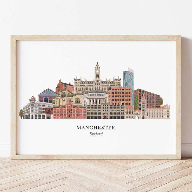 Manchester Skyline Print, Cityscape, Wall Art, Gift, Illustration, Poster, University - image 1