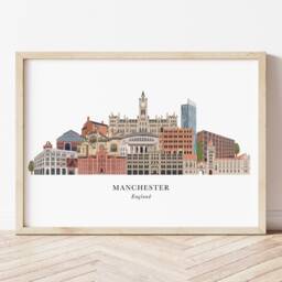 Manchester Skyline Print, Cityscape, Wall Art, Gift, Illustration, Poster, University - thumbnail 1