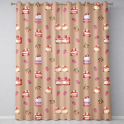 Cute Strawberry Cake Cherry Dessert Seamless Pattern Peach Background Readymade Eyelet Ring Top Thermal 100% Blackout Curtains - thumbnail 2