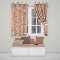 Cute Strawberry Cake Cherry Dessert Seamless Pattern Peach Background Readymade Eyelet Ring Top Thermal 100% Blackout Curtains - thumbnail 1