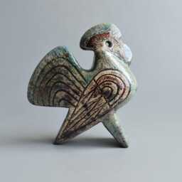Ceramic Figurine - Rooster, Ceramic Sculpture, Green Bird, Original Gift, Birthday Present, Bright Mockingbird, Japanese Ceramics, Red - thumbnail 2