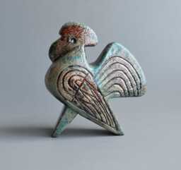Ceramic Figurine - Rooster, Ceramic Sculpture, Green Bird, Original Gift, Birthday Present, Bright Mockingbird, Japanese Ceramics, Red