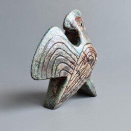 Ceramic Figurine - Rooster, Ceramic Sculpture, Green Bird, Original Gift, Birthday Present, Bright Mockingbird, Japanese Ceramics, Red - thumbnail 4