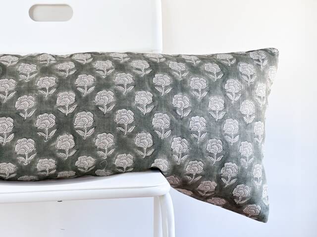 Floral Block Print Lumbar Pillow Cover Boho Farmhouse Decor - image 1