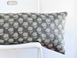 Floral Block Print Lumbar Pillow Cover Boho Farmhouse Decor - thumbnail 1