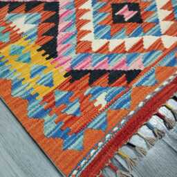 Colourful Kilim Rug, Handmade Artisan Afghan Turkish Scandinavian Navajo Bohemian Flatweave Wool Multicolour Rug 125x83 cm - thumbnail 2