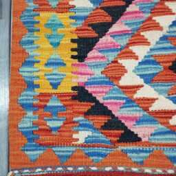Colourful Kilim Rug, Handmade Artisan Afghan Turkish Scandinavian Navajo Bohemian Flatweave Wool Multicolour Rug 125x83 cm - thumbnail 4