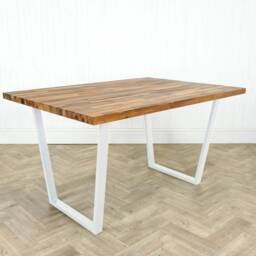 Solid Walnut Dining Table With Reverse Trapezium Style Raw Steel Legs - thumbnail 3
