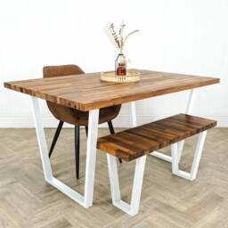 Solid Walnut Dining Table With Reverse Trapezium Style Raw Steel Legs - thumbnail 1