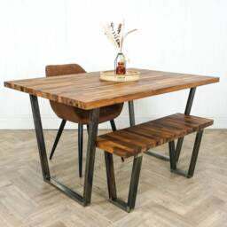 Solid Walnut Dining Table With Reverse Trapezium Style Raw Steel Legs - thumbnail 4