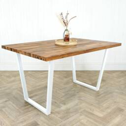 Solid Walnut Dining Table With Reverse Trapezium Style Raw Steel Legs - thumbnail 2