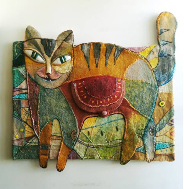 Home Decor - Wall Hanging Tapestry Felt Wall Well-Fed Cat - image 1