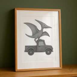 Fun Dino Truck Wall Art Set - Dinosaurs in Construction Vehicles 3 A4 Unframed Nursery Prints Gift For Kids Or Toddler Bedroom - thumbnail 3