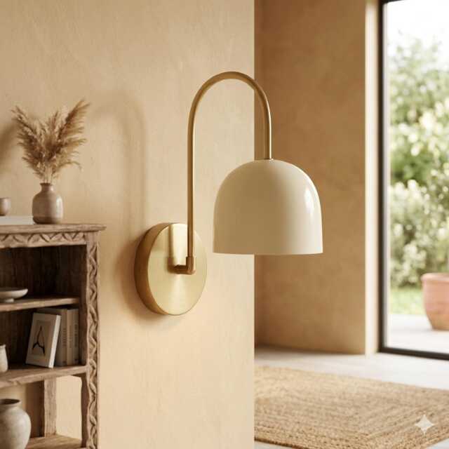 Modern Brass Dome Wall Sconce - Minimalist Curved Arm Light Fixture - image 1