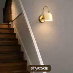 Modern Brass Dome Wall Sconce - Minimalist Curved Arm Light Fixture - thumbnail 2