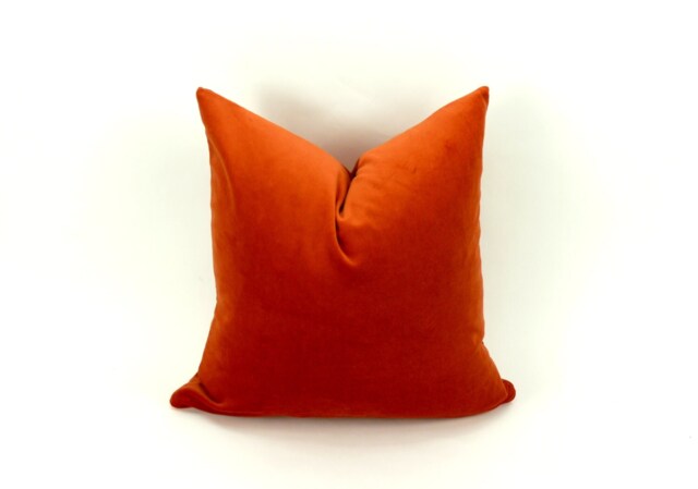 Rusty Orange Velvet Pillow Heavy Cotton Cushion, Concealed Zipper - image 1