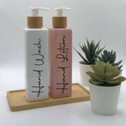 Personalised Pink & White Square Soap Dispenser Bottle With Bamboo Pump - 250Ml + 500Ml - thumbnail 2