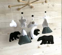 Mobile Baby, Bear, Baby Room Decoration, Black & White, Waking, Drill, Mountains Decoration - thumbnail 1